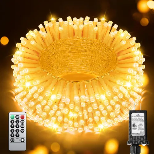 Miniatura 28 de 380 luces LED de Navidad de 125 pies, guirnalda de luces para exteriores, impermeables, temporizador y memoria, 8 modos regulables, para árbol