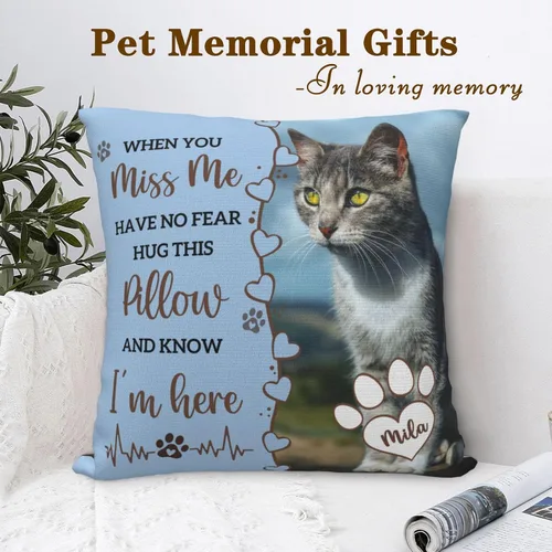 Miniatura 2 de Almohada Decorativa Conmemorativa Personalizada para Mascotas con Foto, Regalo de Condolencias por Pérdida de Perro/Gato, Regalos de Recuerdo