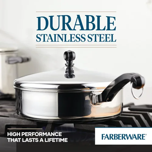 Miniatura 6 de Farberware Tapa clásica de acero inoxidable para freír, Sartén para saltear (2.75 cuartos de galón), Plateado