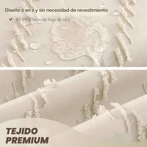 Miniatura 3 de Cortina de ducha bohemia beige de 72 x 72 pulgadas, moderna cortina de ducha estilo granja, bohemio, elegante, con textura de cheurón, cortinas
