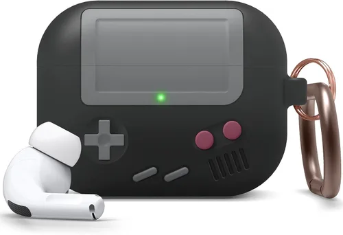 elago AW5 - Funda compatible con AirPods Pro, diseño clásico de consola de juegos portátil con llavero, construcción de silicona duradera, Negro