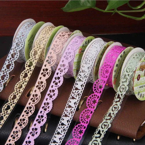 HomDSim 8 cintas Washi con patrón de encaje, cinta adhesiva de diamante con purpurina, ideal para artes y manualidades, bricolaje, álbum de