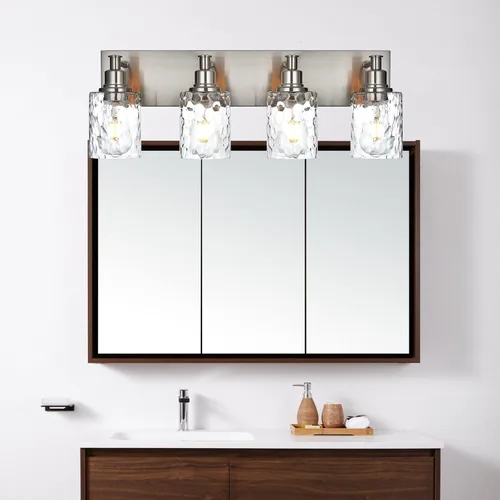 Miniatura 6 de BONLICHT Dispositivo de iluminación para tocador de baño con 4 luces, aplique de pared industrial de níquel cepillado con pantalla de vidrio