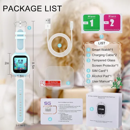 Miniatura 7 de LogHog Wonlex - Reloj inteligente 4G para niños y niñas de 4 a 12 años, reloj de bebé con tarjeta SIM, rastreador GPS, pantalla táctil, reloj de Azul
