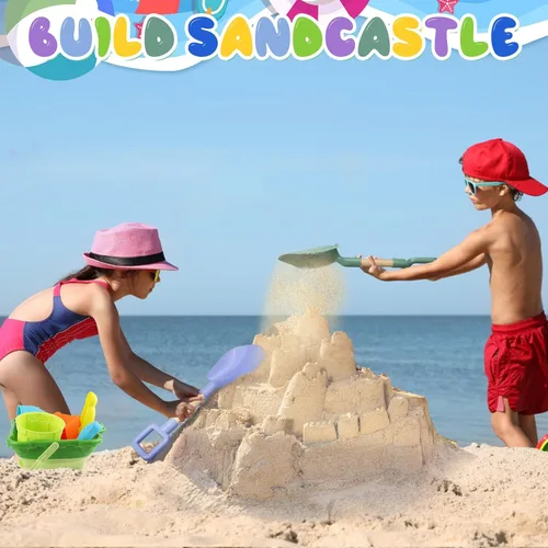 Miniatura 7 de Pala de playa con mango de madera, juguete de nieve para niños, pala de arena, juguete de arena para niños de 4 a 12 años, herramientas de Azul