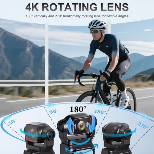 Miniatura 5 de Cámara 4K Vlogging Mini cámara de acción con bolsillo giratorio de 180° con audio y video, cámaras pov de mano con estabilización, pantalla táctil