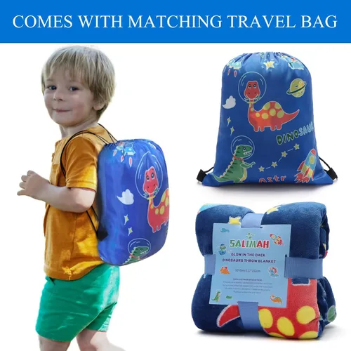 Miniatura 5 de SALIMAH Manta que brilla en la oscuridad, regalos de dinosaurio para niñas, juguetes para niñas y niños de 2, 3, 4, 5, 6, 7, 8, 9, 10 años, mantas