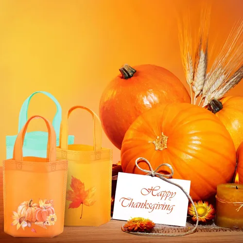 Miniatura 5 de 24 bolsas de regalo de calabaza de Acción de Gracias, bolsas de mano no tejidas de otoño con asas para decoración de fiesta temática de Acción