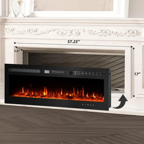 Miniatura 8 de EROMMY Chimenea eléctrica de 60 pulgadas, chimenea empotrada y montada en la pared con temporizador, de pie, control remoto, pantalla táctil
