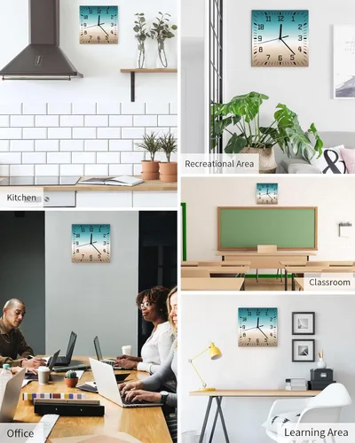 Miniatura 5 de Reloj de pared de madera degradado verde azulado caqui degradado, silencioso, sin tictac, reloj de pared cuadrado con degradado verde y beige