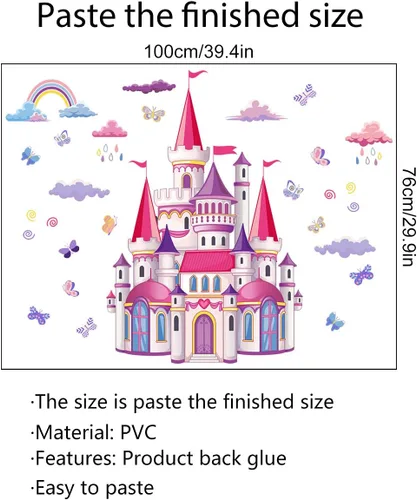 Miniatura 3 de Calcomanías de pared de castillo, arco iris, nube, cuento de hadas, calcomanías de pared para dormitorio de niñas, sala de estar, guardería