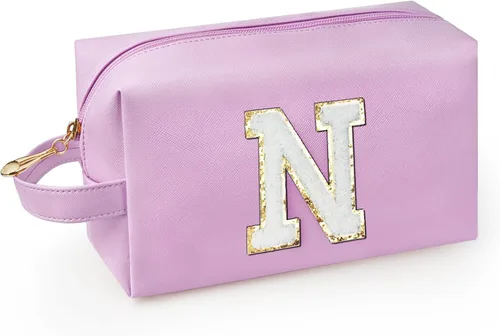 Miniatura 53 de Bolsa de maquillaje personalizada con inicial con asa, bolsa de cosméticos de preparación con bolsillo interior con cremallera, 8, 9, 10, 11, 12
