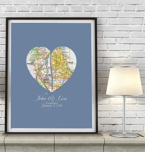 Miniatura 3 de ART FOR THE MASSES Impresión artística personalizada para parejas con 2 mapas de corazón, sin marco, regalo de boda, personalizado y personalizado