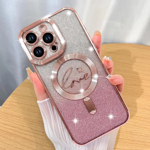 Miniatura 20 de ZIYE Funda Magnética Diseñada para iPhone 11 Funda con Purpurina Plateado de Lujo Corazón de Amor Compatible con MagSafe Funda Transparente