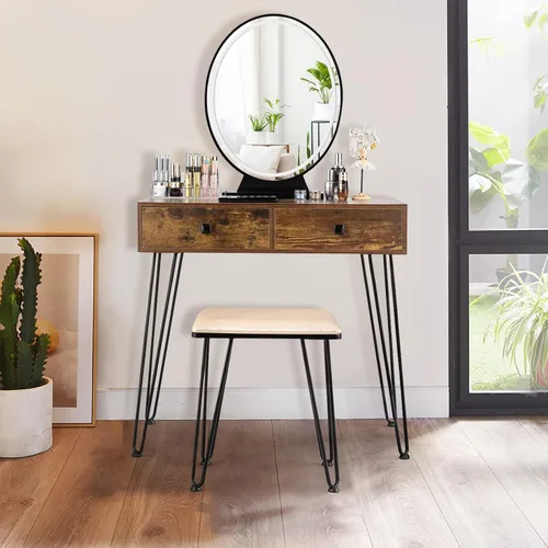 Miniatura 8 de KOTEK Juego de mesa de tocador con espejo iluminado, escritorio de maquillaje con taburete acolchado, espejo regulable de pantalla táctil de 3