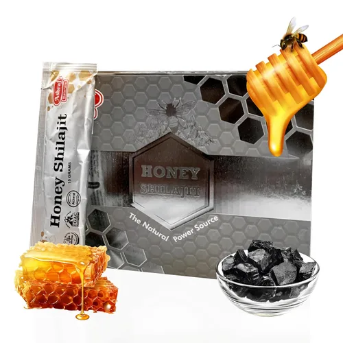 Ashraf Naturals Honey Shilajit - Miel prémium mejora tu energía natural Shilajit mezcla con extractos de hierbas y soporte de vitalidad, 15 sobres x