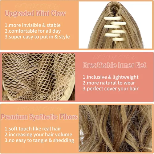 Miniatura 3 de Extensión de cola de caballo de 18 pulgadas, rizado, ondulado, con clip, extensiones de cabello largo sintético para mujer, color marrón claro