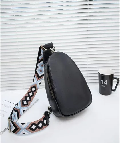 Miniatura 4 de Bolsa de pecho para mujer, bolso bandolera pequeño de piel sintética, mochila de hombro para viajes, senderismo, ciclismo, negro (Black Lg)