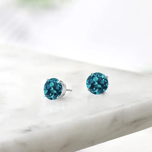 Miniatura 70 de Gem Stone King Aretes de plata de ley 925 con piedra natal redonda de 0.276 in para mujer