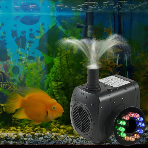 Miniatura 6 de Bomba de agua sumergible de 220 GPH (800L/H, 15W), ultra silenciosa, 12 luces LED coloridas con 2 boquillas, cable de alimentación de 6 pies