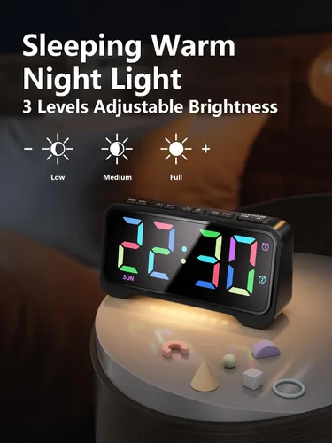 Miniatura 4 de Mesqool Reloj despertador súper fuerte para dormitorios, modo de fin de semana/día de la semana, atenuador, repetición, 12/24 horas, horario de Negro