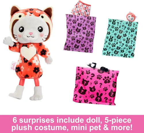 Miniatura 3 de Muñeca Barbie Cutie Reveal Chelsea y accesorios, disfraz de peluche de animal y 6 sorpresas que incluyen cambio de color, gatito como panda rojo