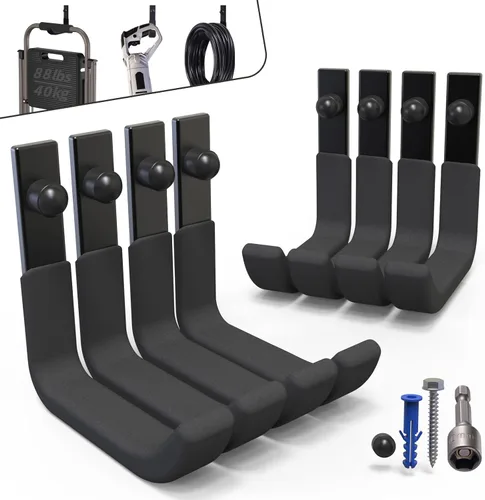 Paquete de 8 ganchos de almacenamiento para garaje, colgadores de escalera, ganchos de acero para montaje en pared, ganchos utilitarios para colgar