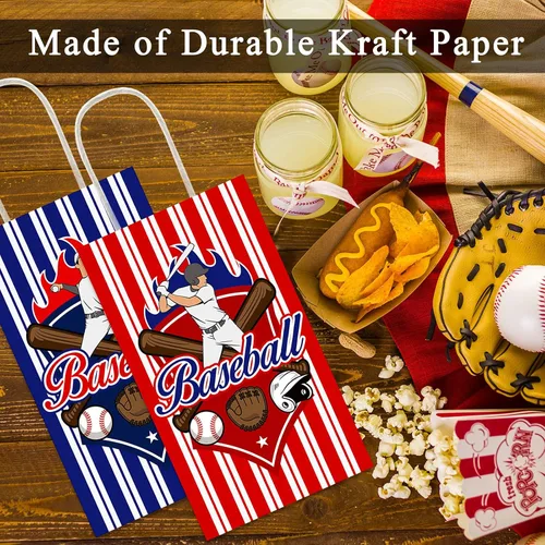 Miniatura 4 de Paquete de 12 bolsas de regalo para fiesta de béisbol, para regalos de béisbol, bolsas con mango, para fiestas con temática de béisbol, cumpleaños