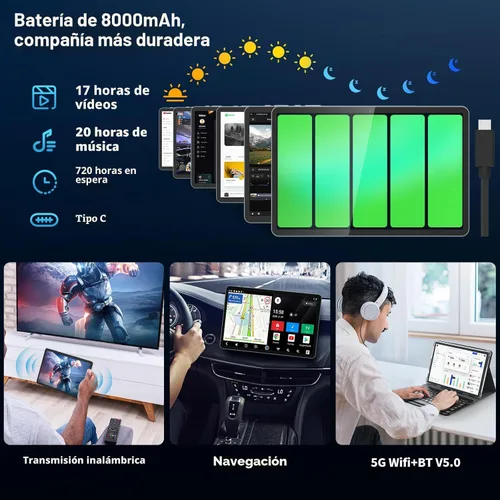 Miniatura 7 de Tablet Android 15 de 10 pulgadas, tableta 2026 con teclado, 24GB+256GB+2TB Expand, tabletas 2 en 1 con Gemini AI, Octa-Core, 8000mAh, WiFi 5G