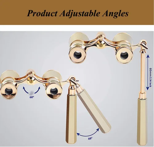 Miniatura 3 de Telescopio binocular de 3 × 25, mango plegable, compacto y ligero con cadena, gafas de ópera con mango para mujeres y niños (dorado)