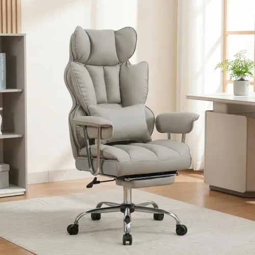 Miniatura 12 de Silla de oficina grande y alta de 400 libras, silla de escritorio ejecutiva resistente con reposapiés, silla ergonómica de piel sintética con Blanco