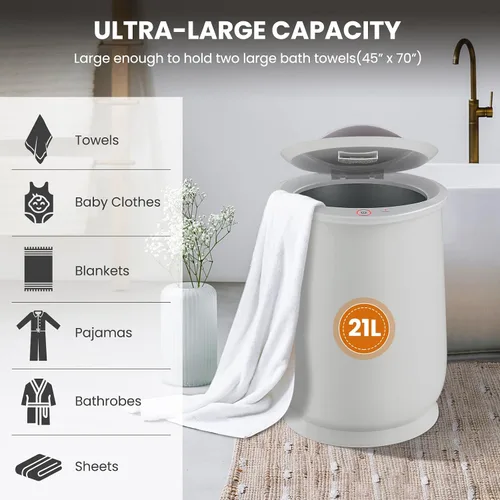 Miniatura 5 de WELLHUT Calentador de toallas calientes de 21 litros, calentadores de toallas de baño con soporte para fragancia, función de aislamiento, Gris