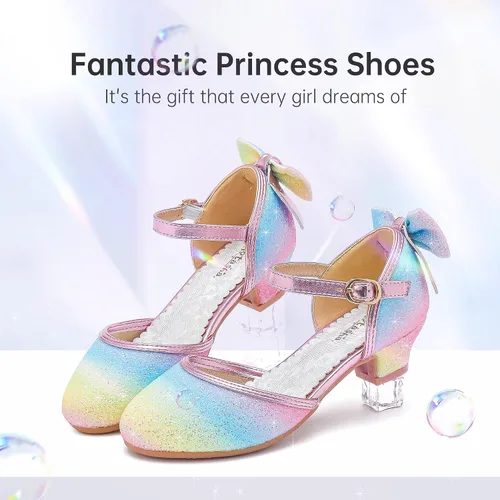 Miniatura 3 de Sandalias para niñas, tacones cerrados, para boda, fiesta, princesa, lazo con lentejuelas para niños pequeños y grandes