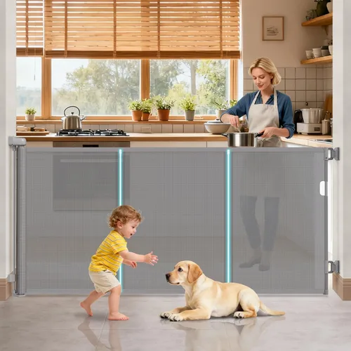 Miniatura 16 de Puertas retráctiles para bebés de 180 pulgadas extra anchas, puerta retráctil para perros de 42 pulgadas extra alta para entradas, actualización