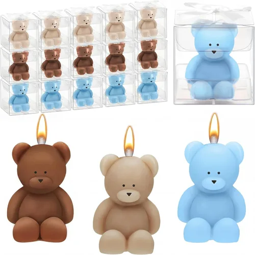 50 velas de oso para baby shower, regalos de fiesta de oso invitado, velas a granel para regalos decoraciones de fiesta (marrón claro, marrón marrón