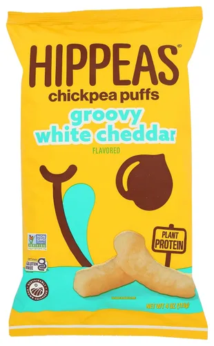 Miniatura 5 de Hippeas - Bocadillos de garbanzos inflados, cheddar blanco vegano, 4 onzas (paquete de 1), 4g de proteína, 3g de fibra, vegano, sin gluten