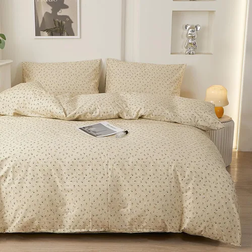 Miniatura 7 de EAVD Elegante funda de edredón floral pequeña, tamaño individual, suave, 100% algodón, con estampado floral pequeño, con 2 fundas de almohada