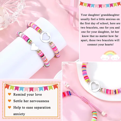 Miniatura 4 de First Day of KindergartenPre KSchool Mother Daughter Bracelets Matching Heart Wish Bracelet Set for 2 Gifts