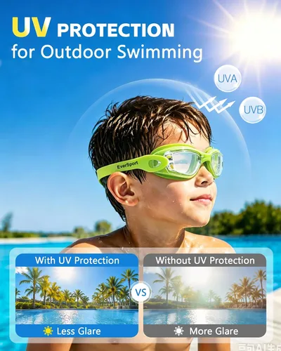 Miniatura 5 de EverSport Gafas de natación para niños, paquete de 2 gafas de natación para niños y adolescentes, gafas de natación antivaho anti-UV para jóvenes