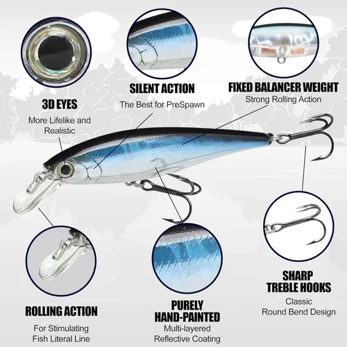 Miniatura 3 de Señuelos de pesca LUCKY CRAFT Pointer 78SP, señuelos de lubina y trucha de agua dulce de 3", suspensión de 4 pies a 5 pies de profundidad, Jerkbait