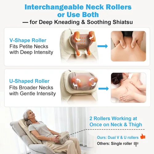 Miniatura 4 de Cojín de Masaje Shiatsu con Calor para Cuello y Espalda - Amasado 4D, Vibración y Diseño de Doble Cuello, Intensidad y Altura Ajustables, Ayuda