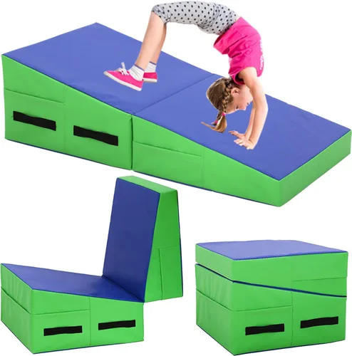 BLKMTY Colchoneta de gimnasia inclinada de 48 x 24 pulgadas, tapete plegable con cuña de queso para niños, tapete de yoga para interiores y