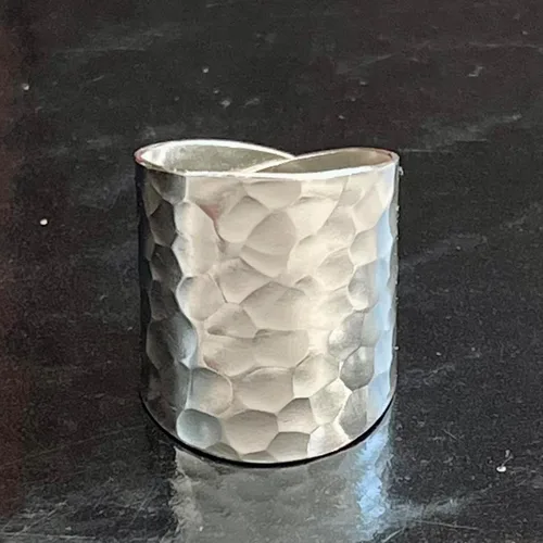 Miniatura 7 de Hammered Sterling Silver Handmade Classic Wide Band Boho Statement Ring, Shiny Finish Wrap Band Adjustable to Sizes 6-12, Also as Thumb Ring, Gift