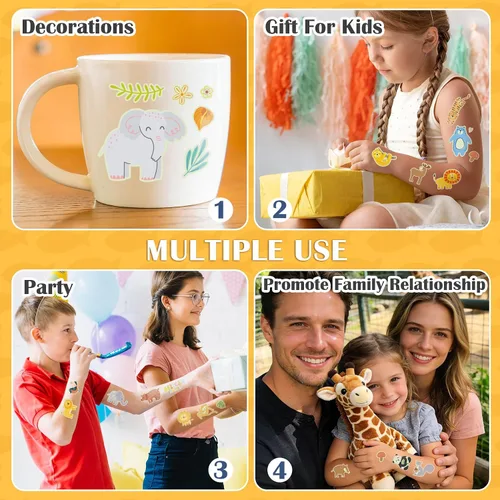 Miniatura 5 de Partywind 380 estilos (30 hojas) tatuajes luminosos para niños, estilos mixtos, calcomanías temporales con sirena/dinosaurio/espacio exterior/pirata