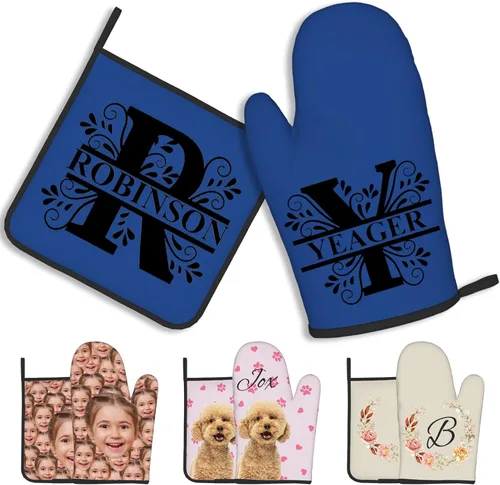 Miniatura 11 de Manoplas de horno personalizadas con soportes para ollas con nombre y foto personalizados, manoplas de horno resistentes al calor y al deslizamiento