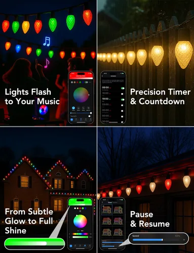 Miniatura 9 de Luces LED C9 de Navidad para exteriores, 100 pies, 150 LED, luces de cadena inteligentes RGB controladas por aplicación y control remoto