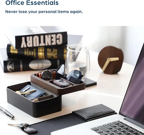Miniatura 5 de mordeco Revov - Caja de bandeja EDC con tapa giratoria magnética de madera auténtica, mesa de oficina, organizador de equipo EDC, oficina en casa