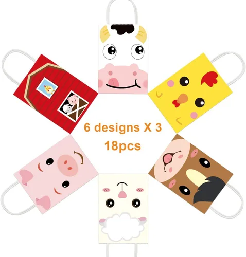Miniatura 3 de Fancy Land Bolsas de recuerdo de fiesta de animales de granja, bolsa de dulces con asas para regalos de cumpleaños, 18