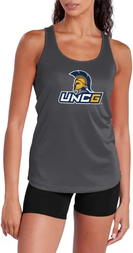 Miniatura 273 de Camiseta deportiva sin mangas oficial de la NCAA Collegiate para mujer, con espalda cruzada, logotipo primario, colección carbón
