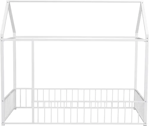 Miniatura 5 de Bellemave Cama de Piso Montessori Tamaño Twin, Marco de Cama Casa de Metal para Niños, Camas de Piso Montessori con Cerca, Blanco